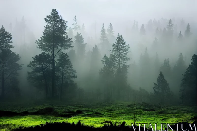 Captivating Foggy Forest: A Mesmerizing Norwegian Nature Scene AI Image