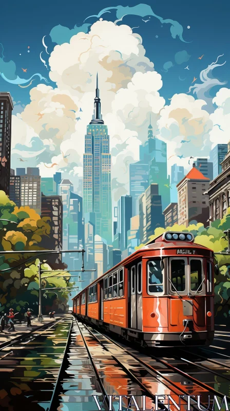 Cityscape Digital Painting | Afternoon Train Scene AI Image