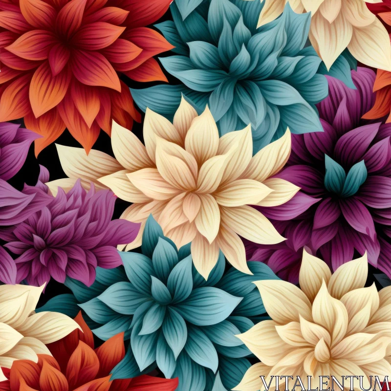 Colorful Dahlia Floral Pattern on Black Background AI Image
