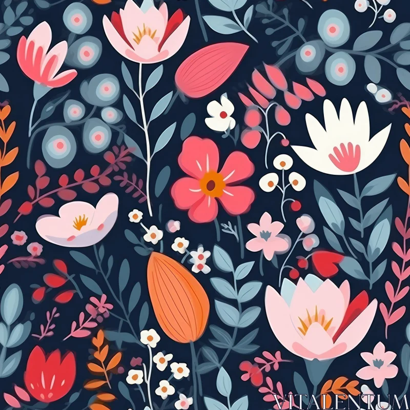 Dark Blue Floral Pattern - Colorful Seamless Design AI Image