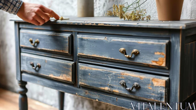Delicate Blue Chest of Drawers with Distressed Finish AI Image