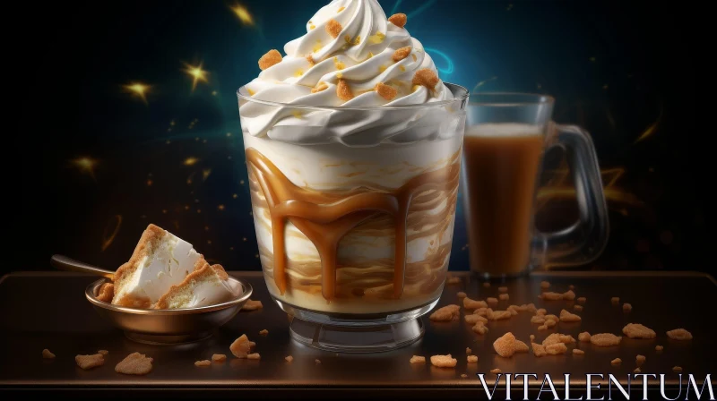 Delicious Iced Coffee with Whipped Cream and Caramel Sauce AI Image