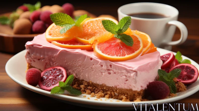 Delicious Pink Cake with Fruit and Mint Leaves AI Image