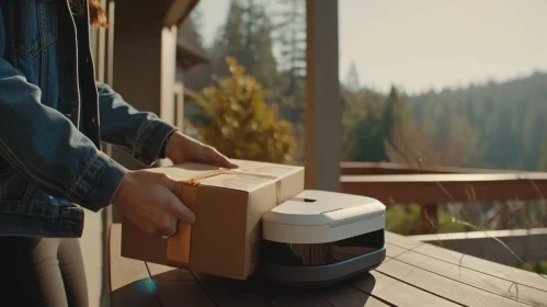 Delivery Robot on Wooden Porch: A Captivating Encounter