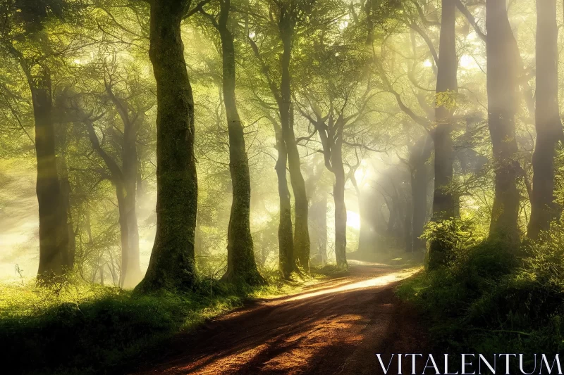 Enchanting Forest Path with Sun Rays | Whimsical Landscapes AI Image