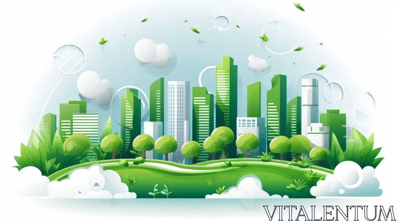 AI ART Green Cityscape - Urban Nature Illustration