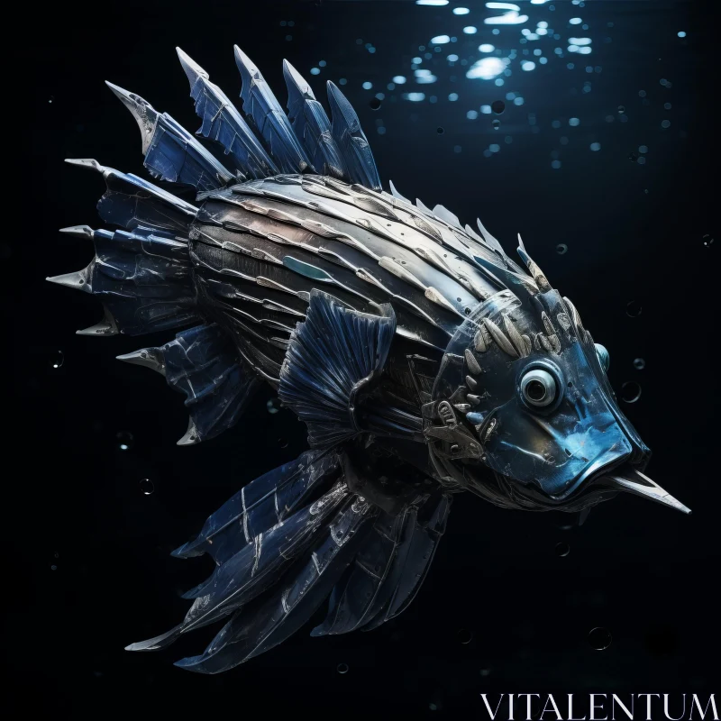 Metallic Fish Sculpture in Water: A Fusion of Realism and Stylization AI Image