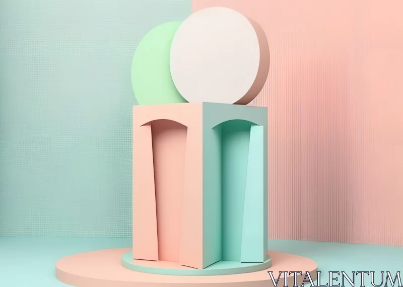 Minimalist Stage Design: 3D Render of Geometrical Object in Light Emerald and Beige AI Image