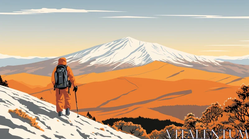 Mountain Landscape Hiker Digital Painting AI Image