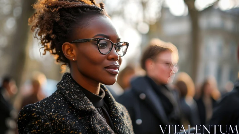Portrait of a Young African-American Woman in Glasses AI Image
