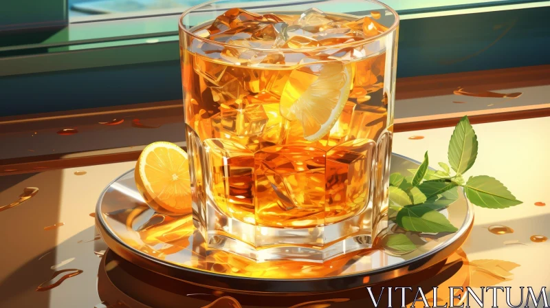 Refreshing Iced Tea on Silver Tray AI Image