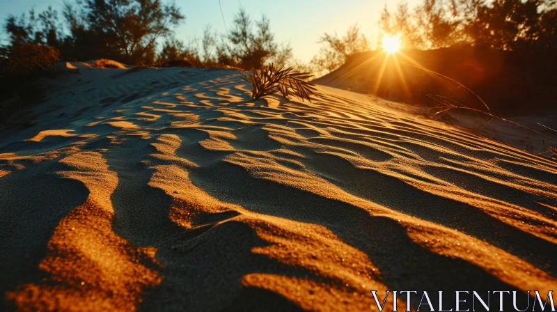 Tranquil Desert Sunset: A Captivating Sand Dune Landscape AI Image