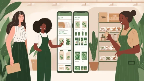 Two Women in a Grocery Store: Organic Products on a Smartphone App
