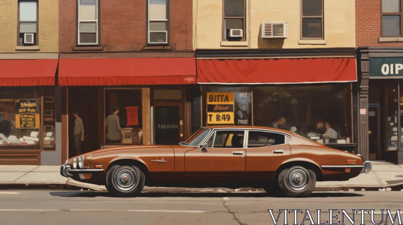 AI ART Vintage Car Parked on City Street Urban Scene