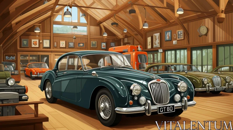 AI ART Vintage Classic Cars in Wooden Barn