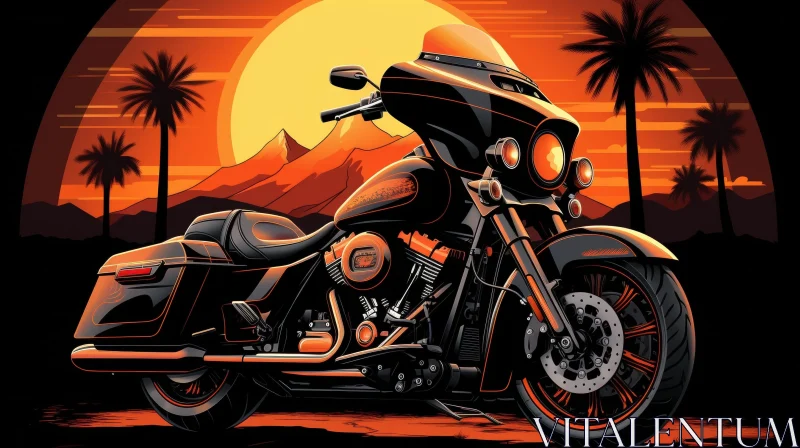 Black Harley-Davidson Motorcycle in Desert - Digital Painting AI Image