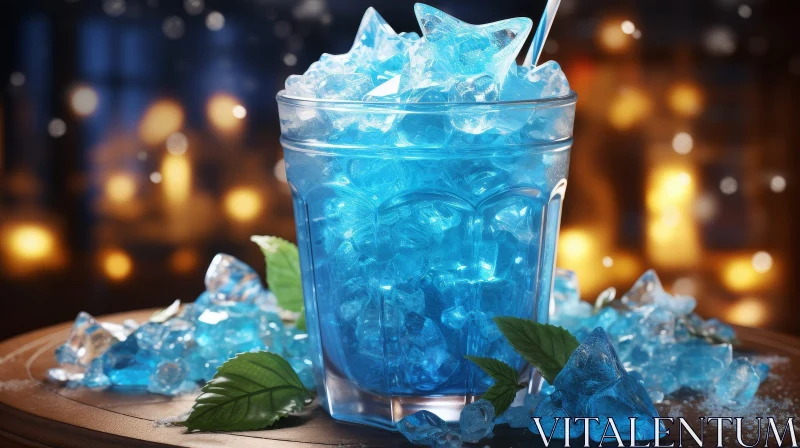 AI ART Blue Cocktail with Ice and Mint