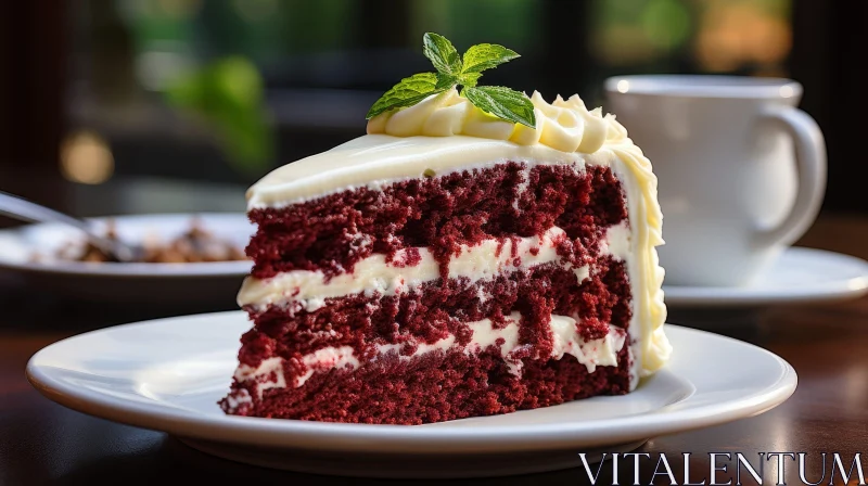 AI ART Delicious Red Velvet Cake Slice on Plate