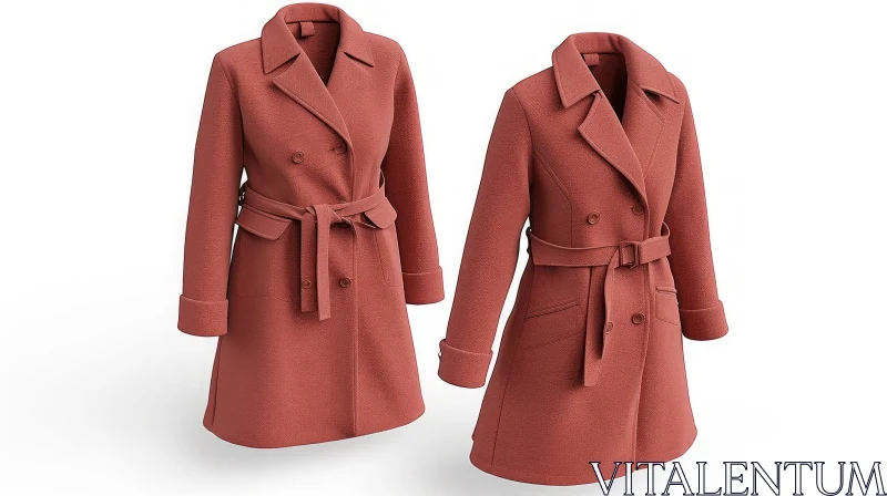 Elegant Brown Women's Coat with Belt - 3D Rendering AI Image