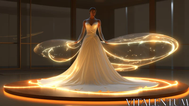 Elegant Woman in White Wedding Dress AI Image