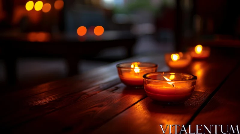 Enchanting Still Life: Illuminated Candles on a Wooden Table AI Image