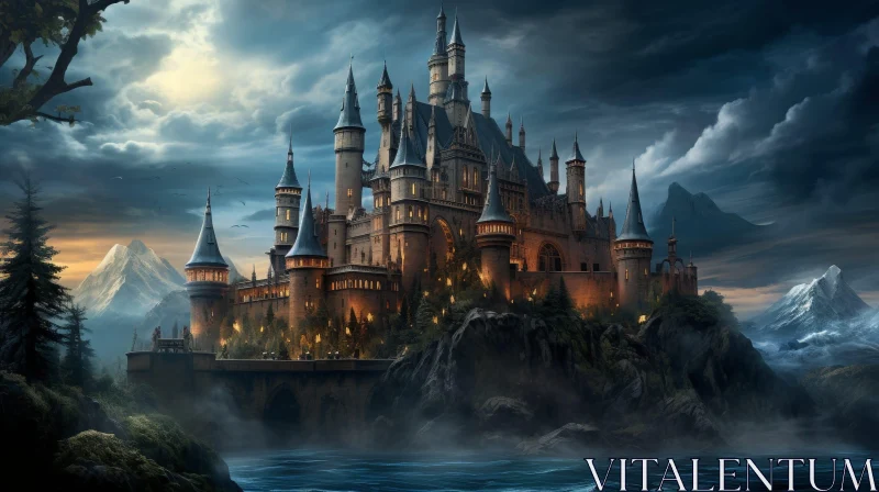 Enigmatic Fantasy Castle Painting AI Image
