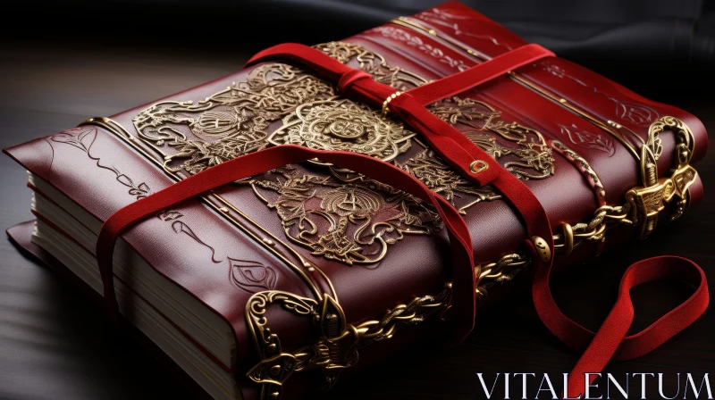 Intriguing Leather-Bound Book with Gold Embellishment AI Image