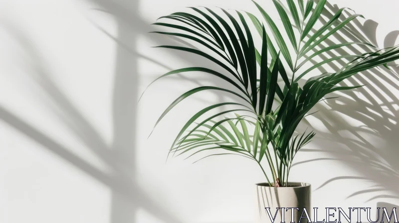 Majestic Potted Palm Tree Against White Wall - Nature Photography AI Image