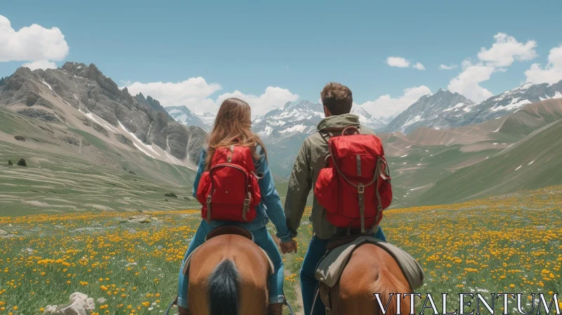 Romantic Horseback Riding in Mountainous Landscape AI Image