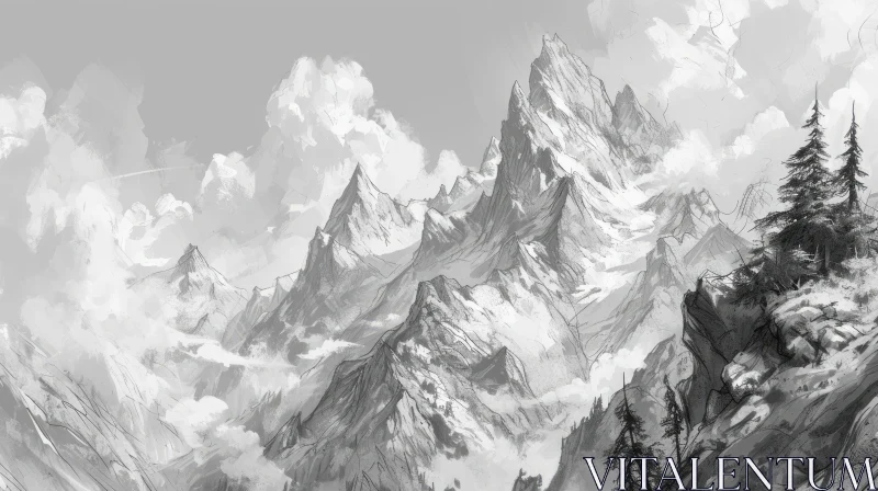 Tranquil Mountain Landscape Digital Painting AI Image