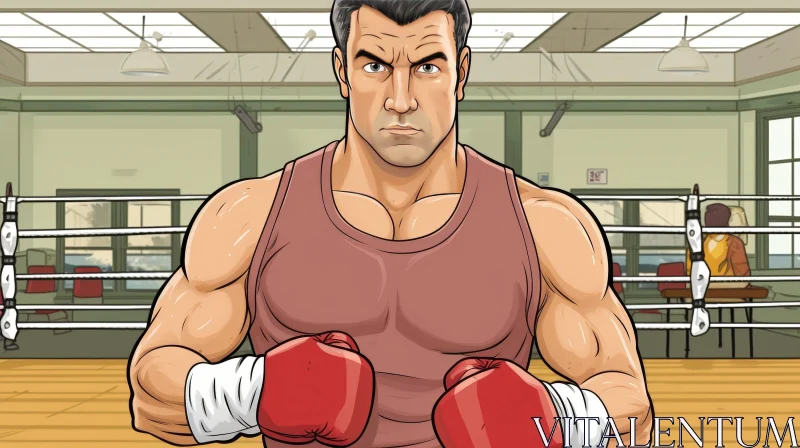Cartoon Boxer in Boxing Ring AI Image