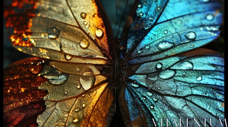 Close-Up Butterfly Wings: Vibrant Blue and Gold Colors AI Image
