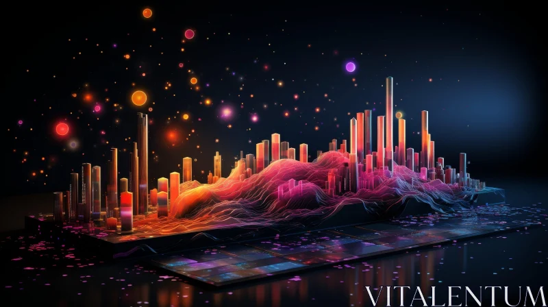 Colorful Cityscape Under Starry Night Sky AI Image