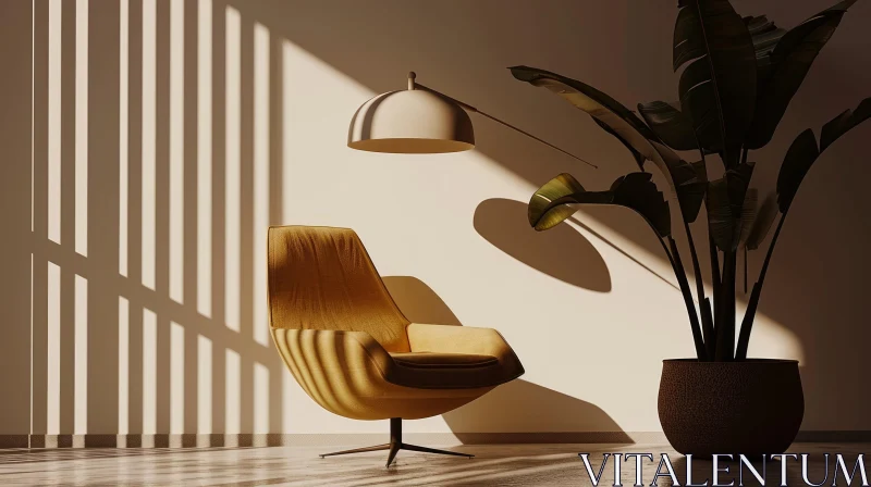 AI ART Contemporary Living Room: Yellow Armchair, Natural Light, Modern Design