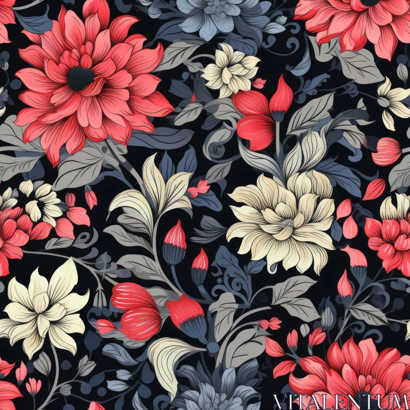 Dark Blue Floral Pattern - Traditional Indian Chintz Design AI Image