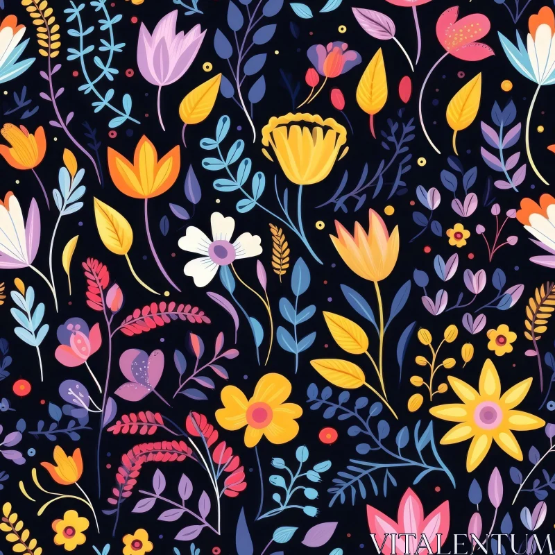 Dark Blue Floral Seamless Pattern AI Image