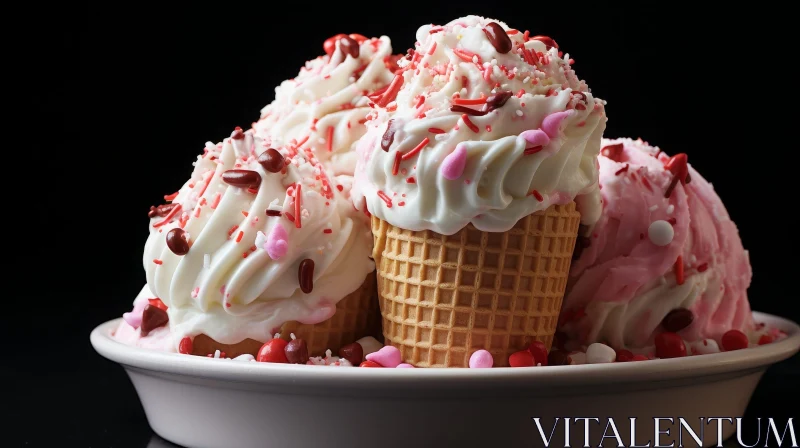 Delicious Ice Cream Cones on Plate AI Image