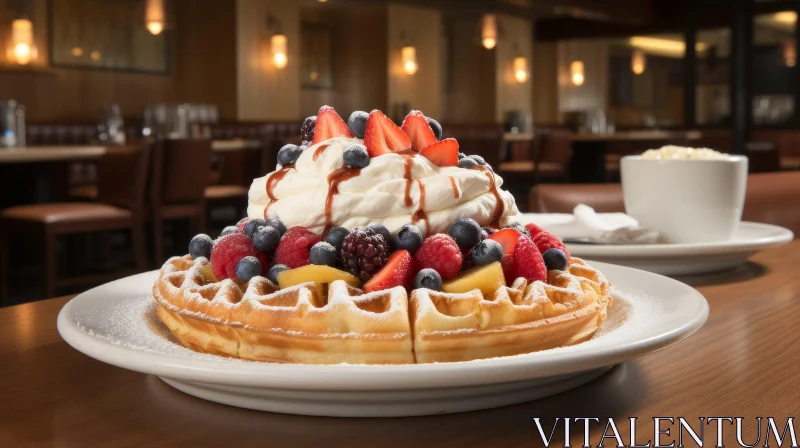 AI ART Delicious Waffles with Whipped Cream and Berries