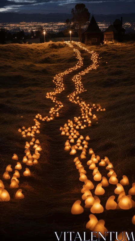 Enchanting Field of Illuminated Lanterns in Surreal Setting AI Image