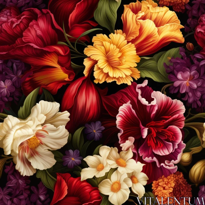 Floral Pattern with Tulips, Roses, and Lilacs AI Image