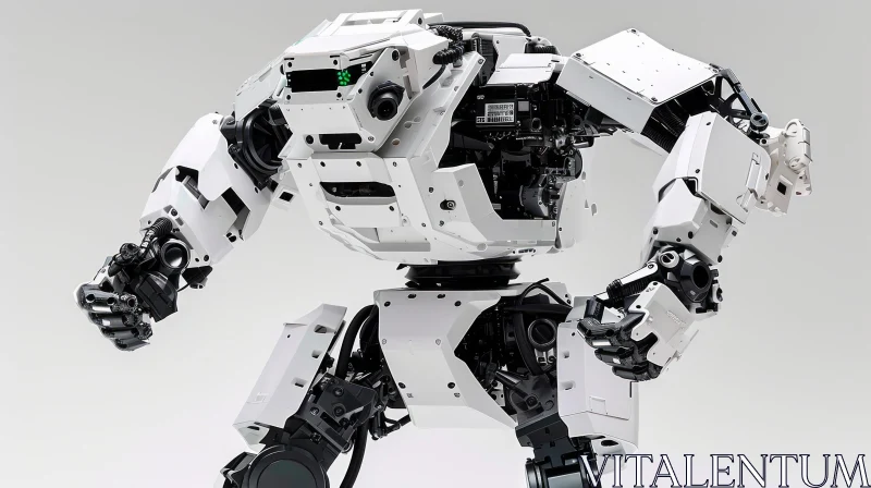 Intricately Detailed White and Gray Robot with Outstretched Arms AI Image