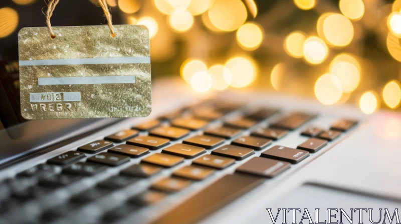 Luxurious Golden Credit Card on Black Laptop Keyboard AI Image
