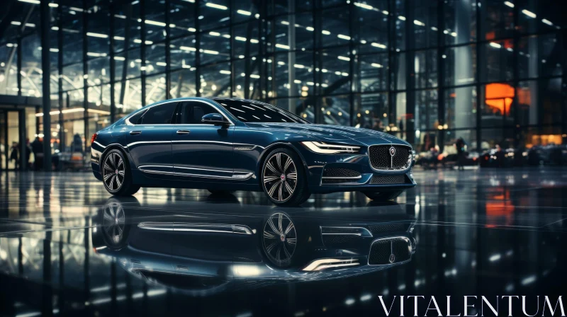 Luxury Dark Blue Car in Modern City AI Image