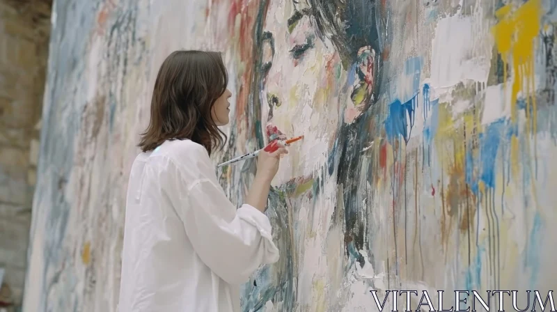 AI ART Passionate Woman Painting on a Canvas - Captivating Artwork