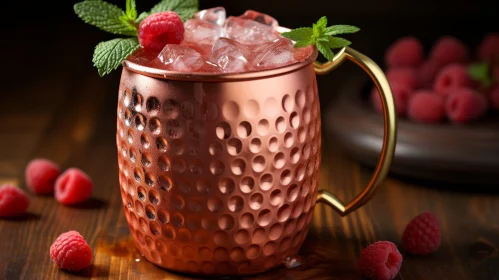 Refreshing Raspberry Cocktail in Copper Mug