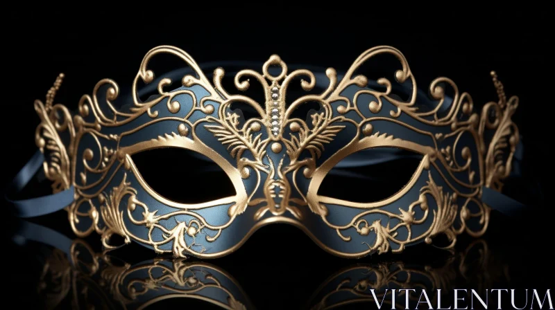Venetian Mask - Black and Gold Butterfly Design Photo AI Image