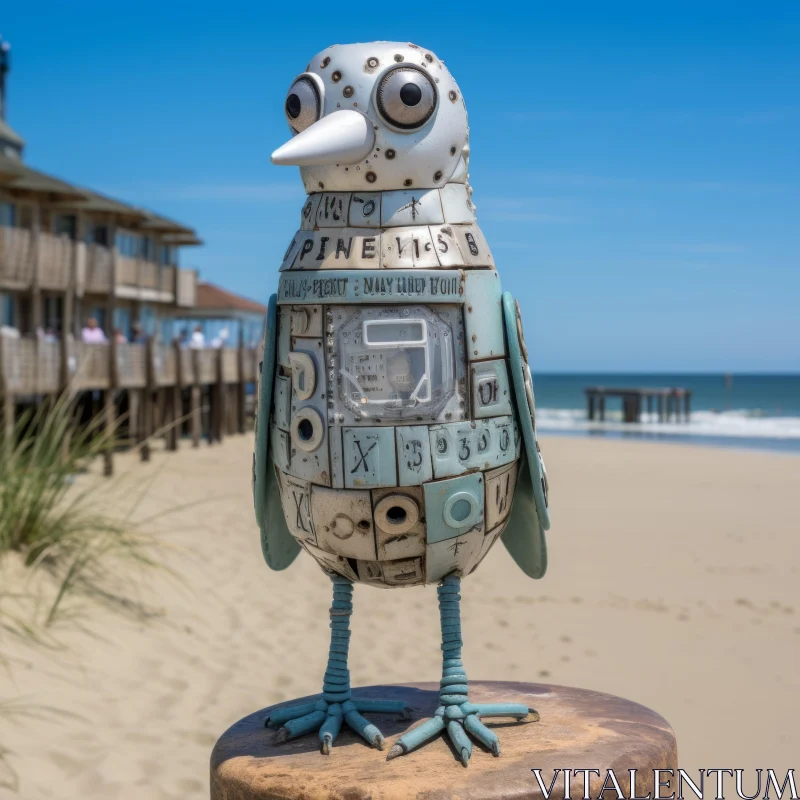 AI ART Whimsical Bird Statue Displayed at Beach