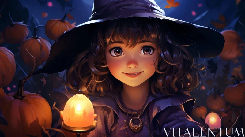 Charming Witch Portrait in Cartoon Style AI Image