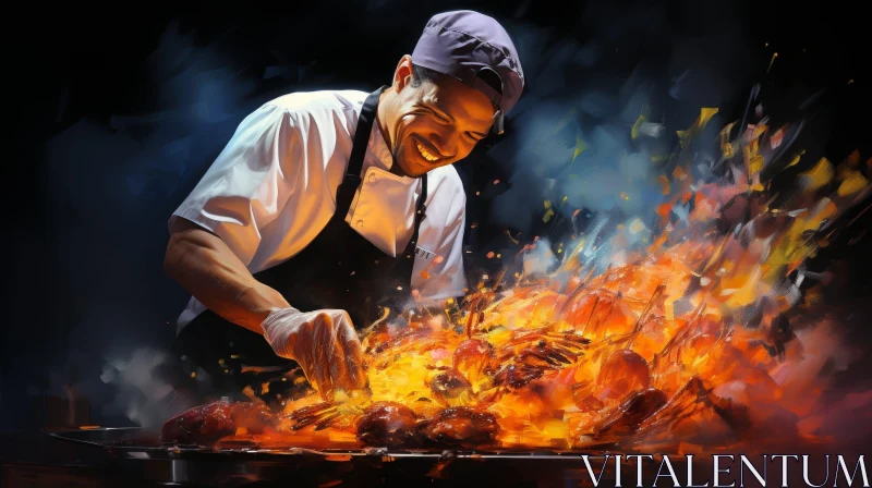 AI ART Chef Grilling Meat - Culinary Delight