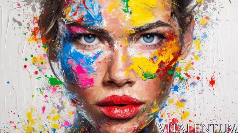 AI ART Colorful Paint Splatter Portrait of a Young Woman